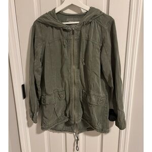 American Eagle Jacket Womens Medium Full Zip Army Utility Hooded Pockets Green